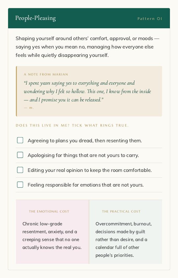 Workbook page: People-Pleasing pattern from the Self-Abandonment Audit