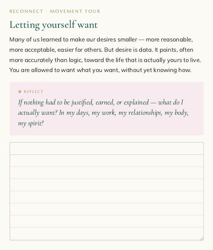 Workbook reflection page: Letting yourself want
